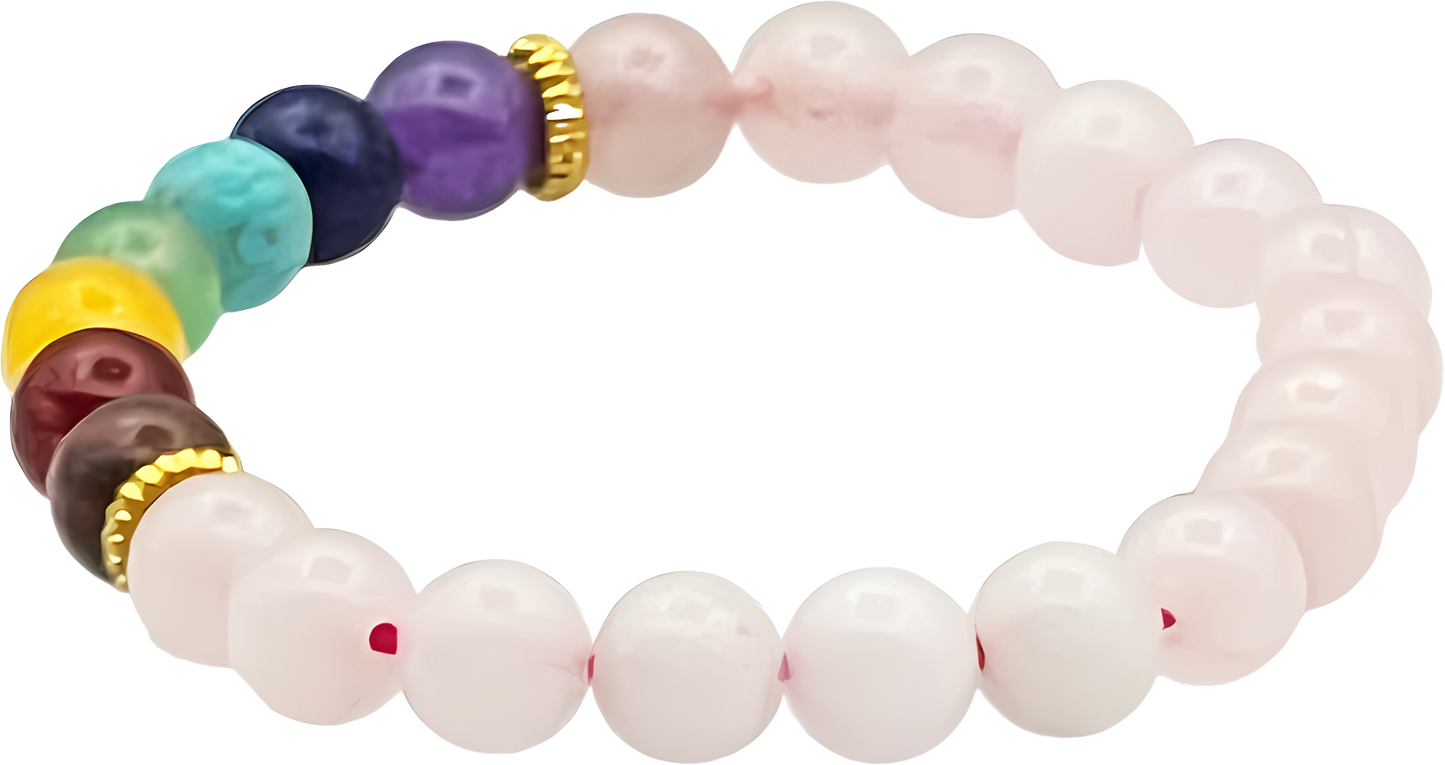 Rose Quarz With 7 Chakra Bracelet