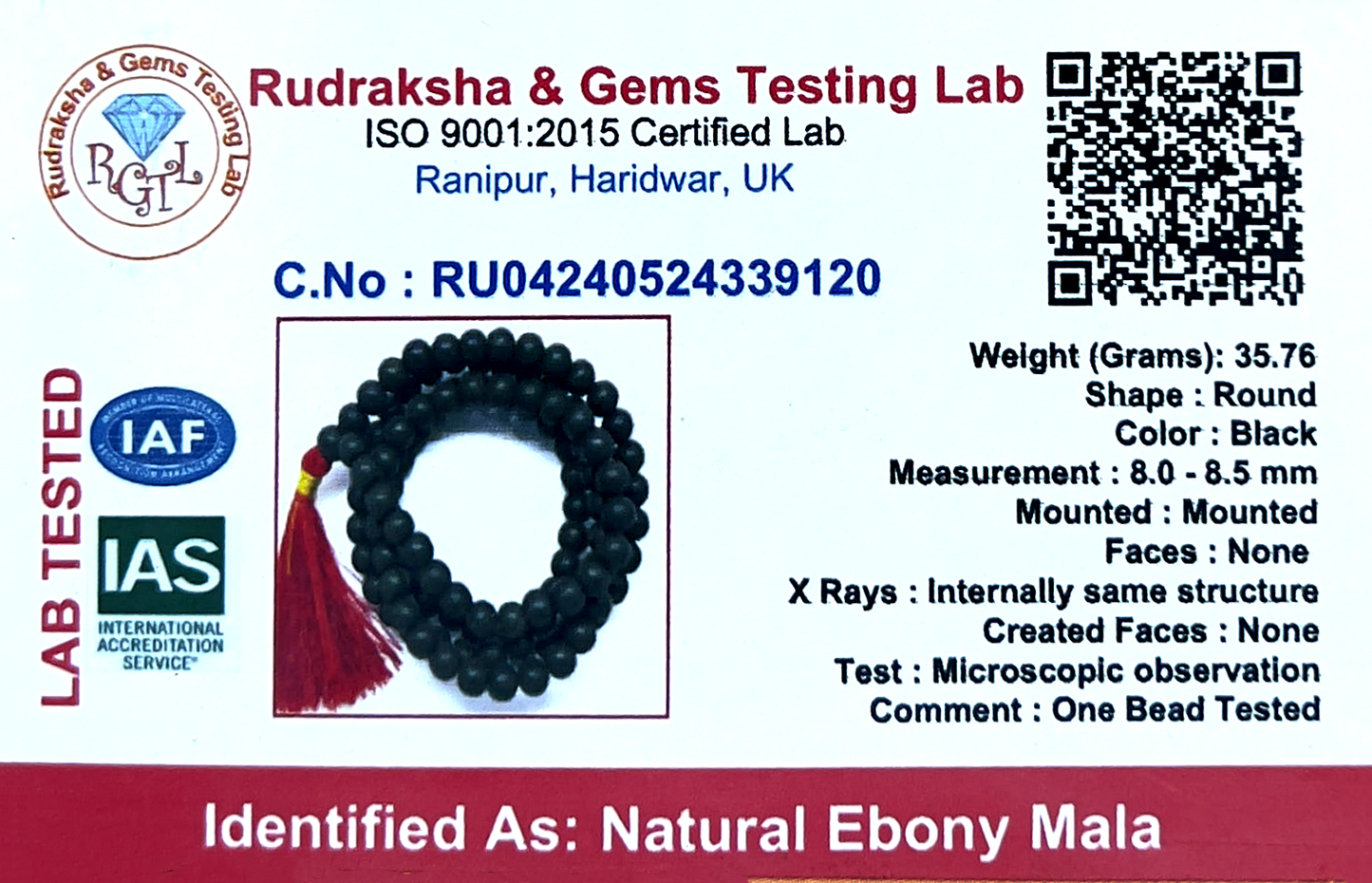 Ebony Mala (Certified)